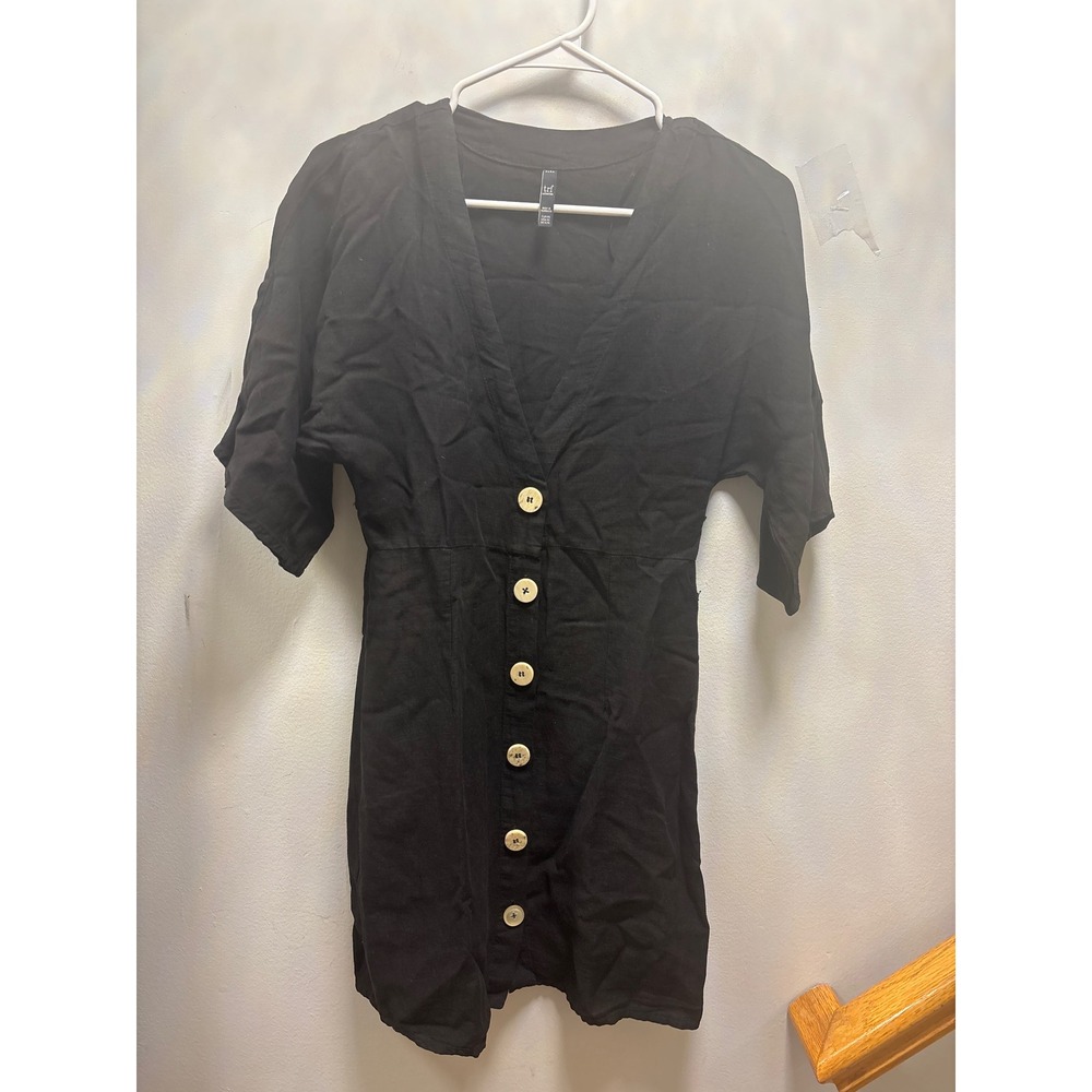Zara Dress Women XS Black V-Neck Button Front Short Sleeve Mini
